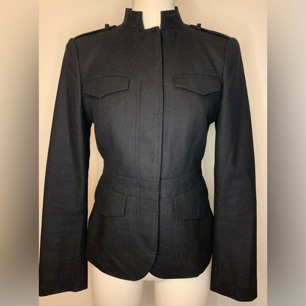 Banana Republic Black Women’s Wool Military Jacket Stretch NWOT Size 2! - Picture 2 of 10